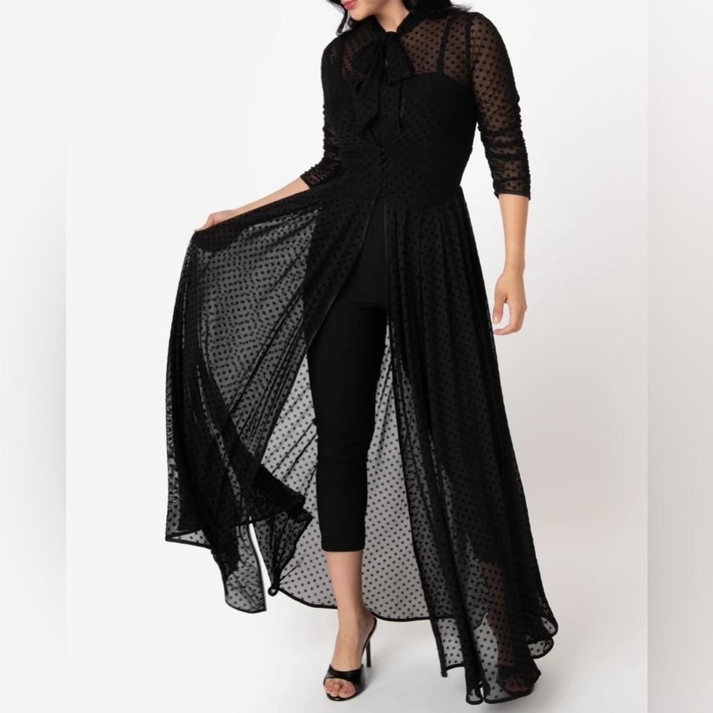 Unique Vintage Black Swiss Dot Starlet Duster